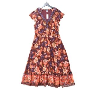 NWT Old Navy Dress  Women's Medium Ruffle Floral Paisley Midi Dress
